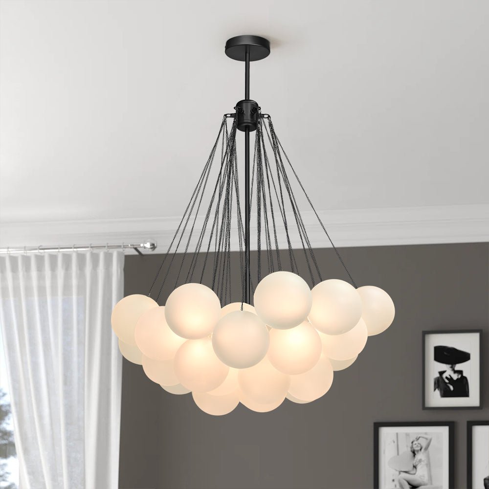 Matte Opal Globe Chandelier with Multiple Spheres – 3-Light Modern Ceiling Fixture for Dining Room & Living Room