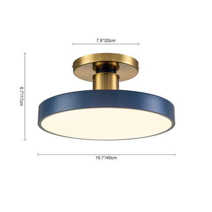 16-Inch Round LED Semi-Flush Ceiling Fixture Navy Blue with Brass Trim Dimmable 5 Color Temperatures for Bedroom Living Room Kitchen Hallway