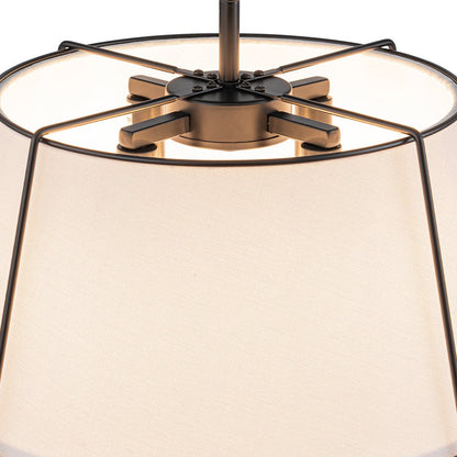 4-Light Linen Drum Semi Flush Ceiling Light with Brass Accents for Living Room, Dining Room, Bedroom | Mid-Century Modern Tapered Shade