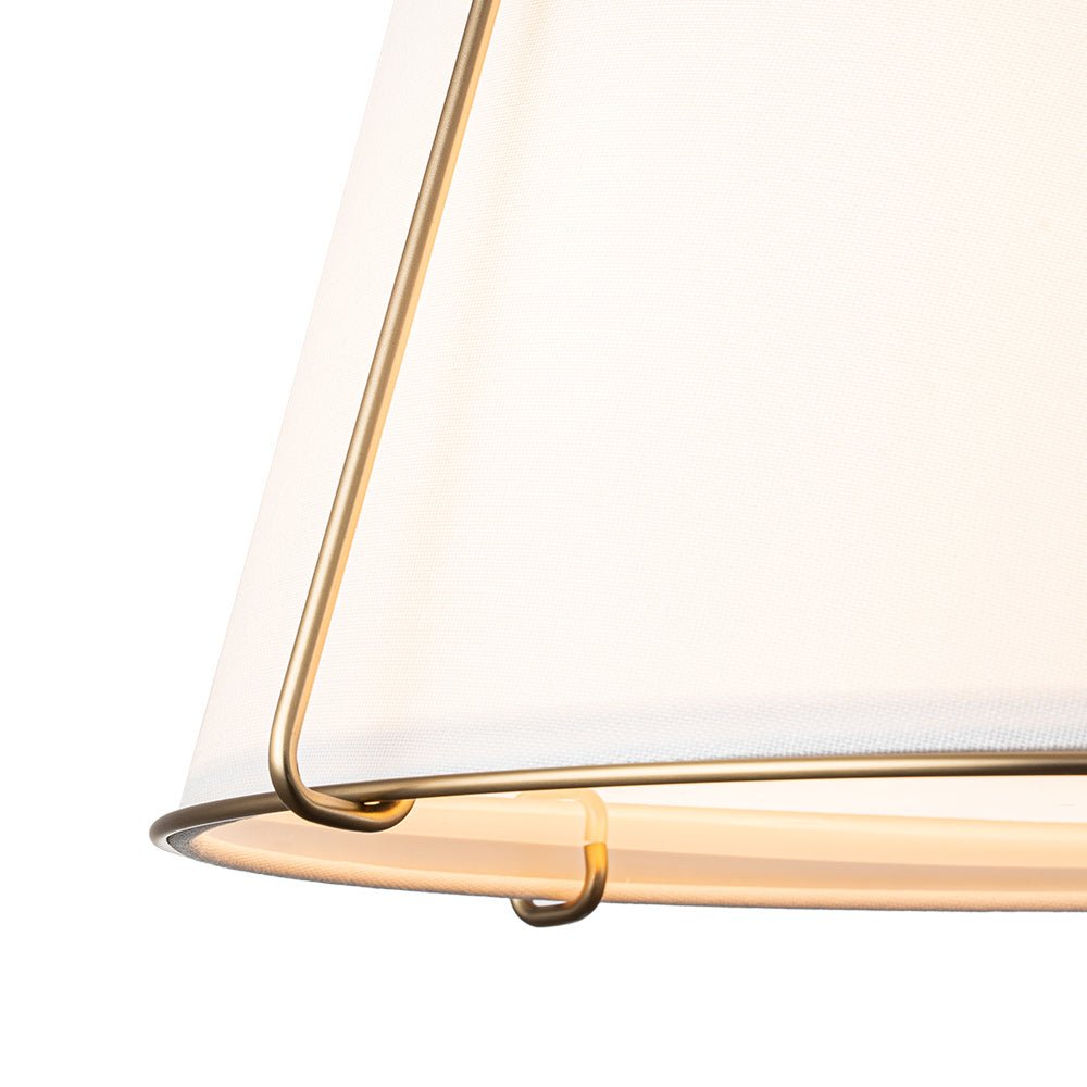 4-Light Linen Drum Semi Flush Ceiling Light with Brass Accents for Living Room, Dining Room, Bedroom | Mid-Century Modern Tapered Shade