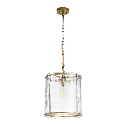 Ribbed Glass Cage Hanging Light 13 in Brass or Nickel for Kitchen Counter & Dining Table with Adjustable 79 in Chain
