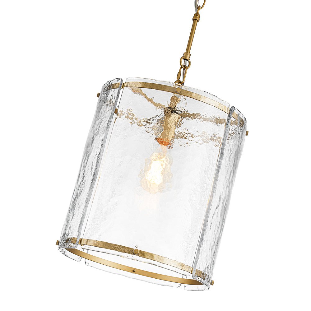 Ribbed Glass Cage Hanging Light 13 in Brass or Nickel for Kitchen Counter & Dining Table with Adjustable 79 in Chain