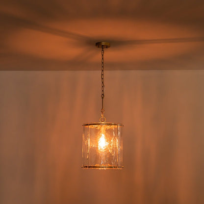 Single-Light Cylinder Glass Pendant with Metal Frame for Kitchen Island & Dining Room