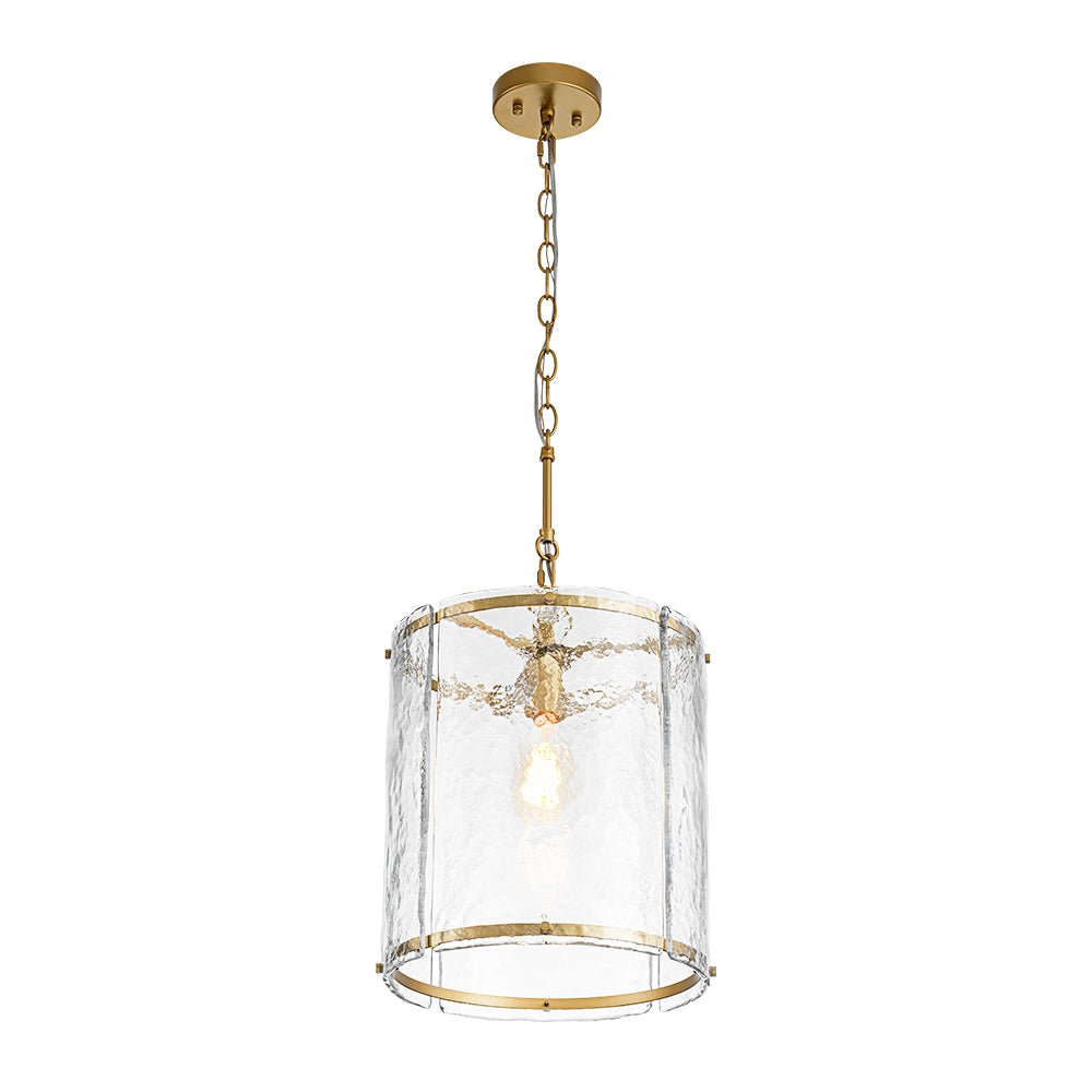Single-Light Cylinder Glass Pendant with Metal Frame for Kitchen Island & Dining Room