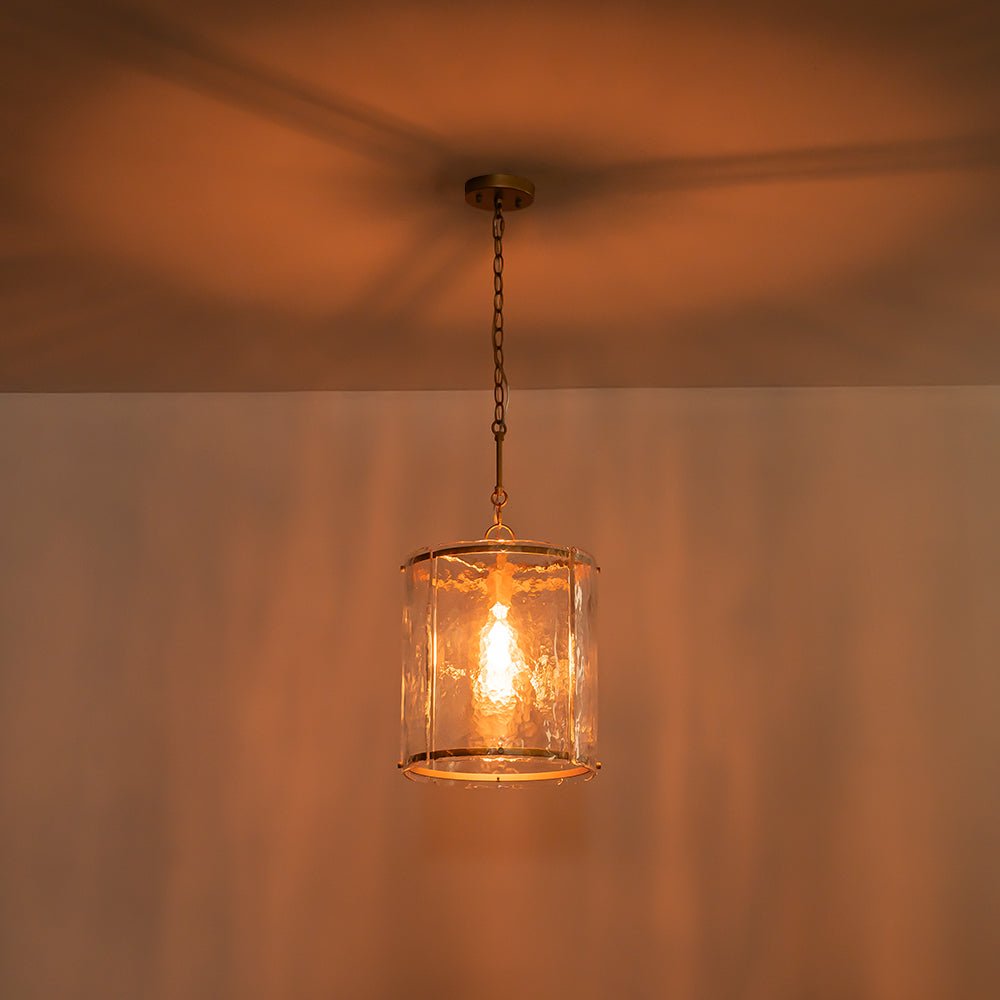 Single-Light Cylinder Glass Pendant with Metal Frame for Kitchen Island & Dining Room