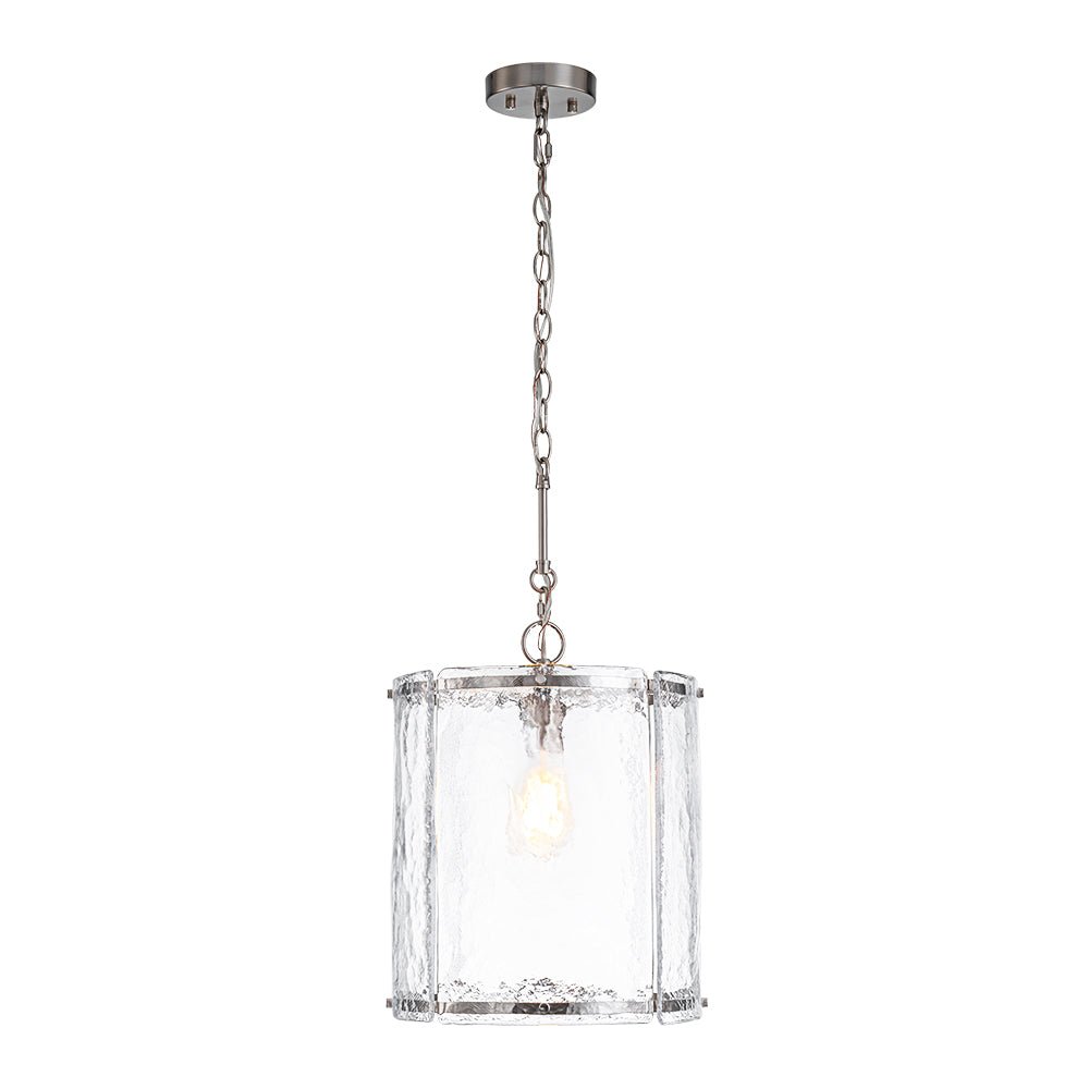 Single-Light Cylinder Glass Pendant with Metal Frame for Kitchen Island & Dining Room
