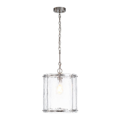 Single-Light Cylinder Glass Pendant with Metal Frame for Kitchen Island & Dining Room