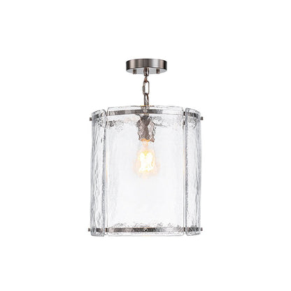 Single-Light Cylinder Glass Pendant with Metal Frame for Kitchen Island & Dining Room