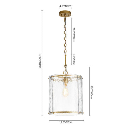 Single-Light Cylinder Glass Pendant with Metal Frame for Kitchen Island & Dining Room