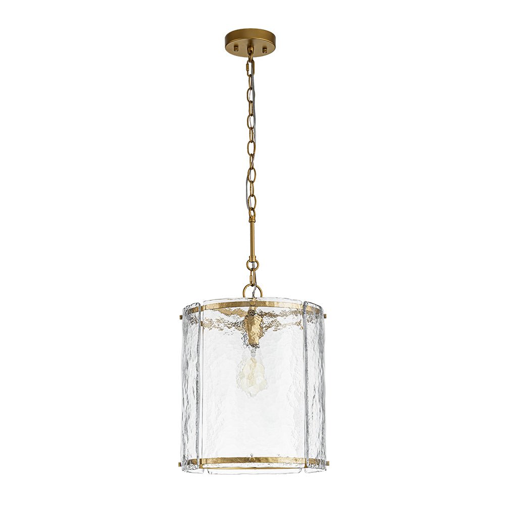Single-Light Cylinder Glass Pendant with Metal Frame for Kitchen Island & Dining Room