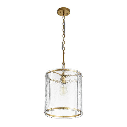 Ribbed Glass Cage Hanging Light 13 in Brass or Nickel for Kitchen Counter & Dining Table with Adjustable 79 in Chain