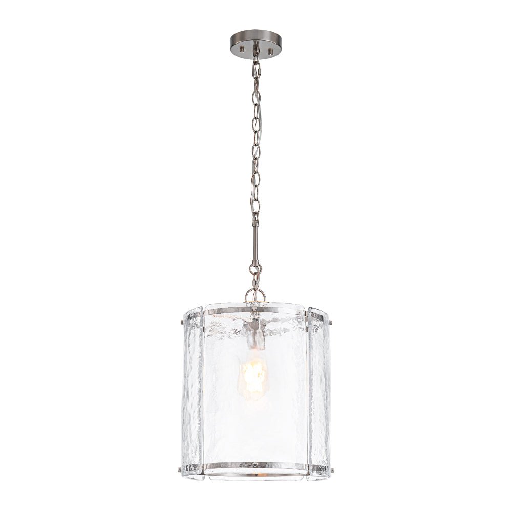 Ribbed Glass Cage Hanging Light 13 in Brass or Nickel for Kitchen Counter & Dining Table with Adjustable 79 in Chain