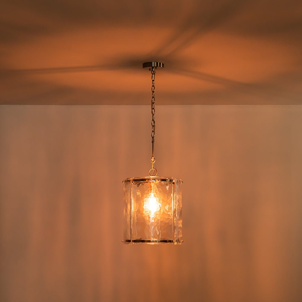 Single-Light Cylinder Glass Pendant with Metal Frame for Kitchen Island & Dining Room
