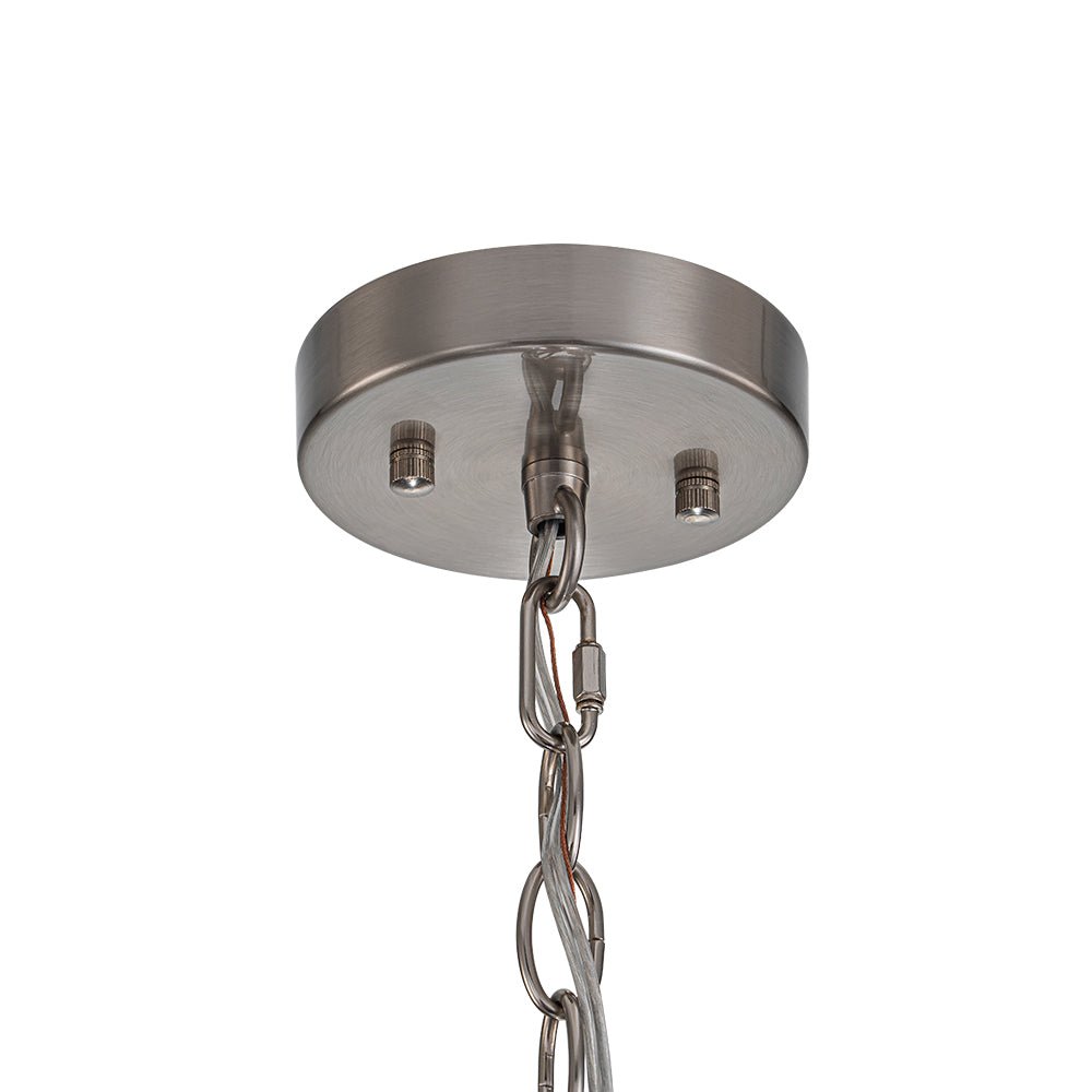 Ribbed Glass Cage Hanging Light 13 in Brass or Nickel for Kitchen Counter & Dining Table with Adjustable 79 in Chain