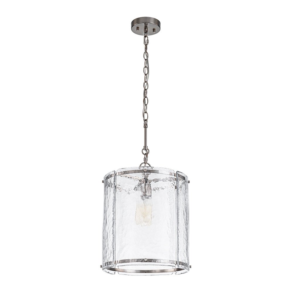 Ribbed Glass Cage Hanging Light 13 in Brass or Nickel for Kitchen Counter & Dining Table with Adjustable 79 in Chain