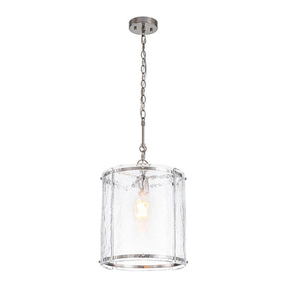 Ribbed Glass Cage Hanging Light 13 in Brass or Nickel for Kitchen Counter & Dining Table with Adjustable 79 in Chain