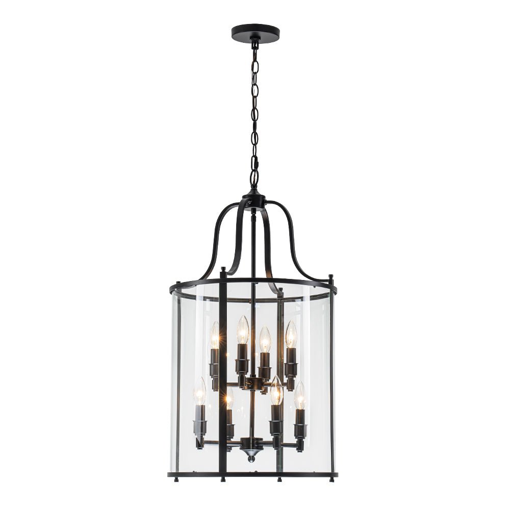 8-Light Farmhouse Cylinder Pendant Light with Clear Glass Shade for Kitchen Island & Dining Room