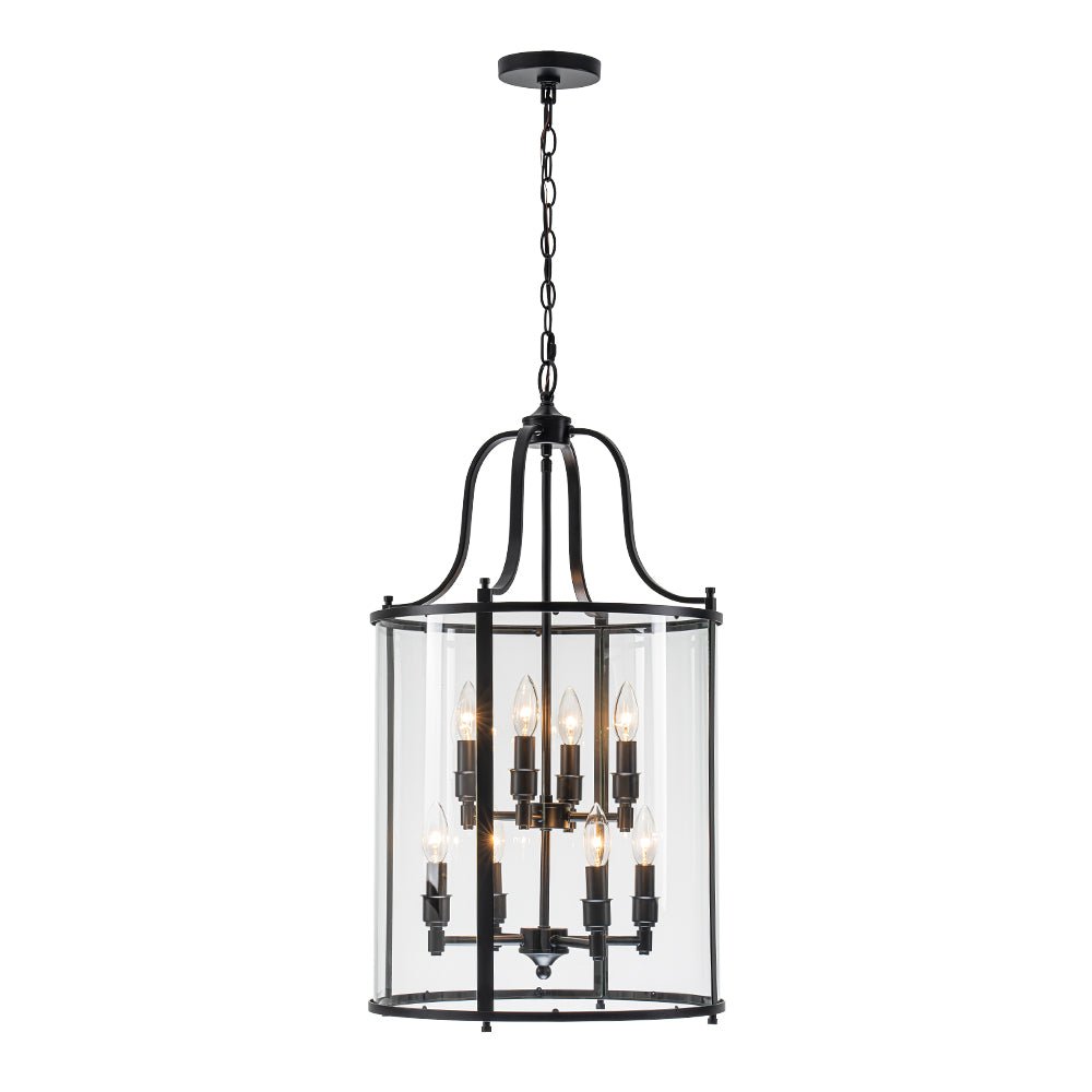 8-Light Farmhouse Cylinder Pendant Light with Clear Glass Shade for Kitchen Island & Dining Room