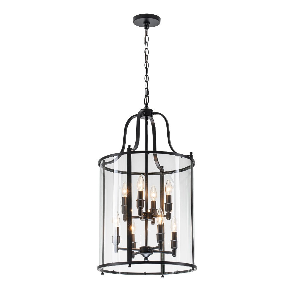 8-Light Farmhouse Cylinder Pendant Light with Clear Glass Shade for Kitchen Island & Dining Room