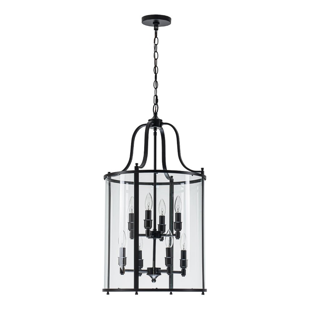 8-Light Farmhouse Cylinder Pendant Light with Clear Glass Shade for Kitchen Island & Dining Room