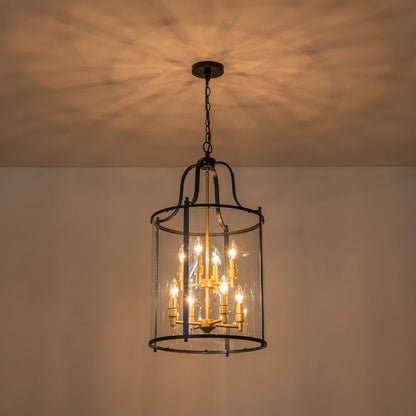 8-Light Farmhouse Cylinder Pendant Light with Clear Glass Shade for Kitchen Island & Dining Room