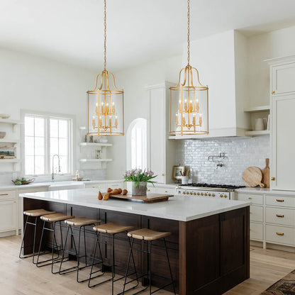 8-Light Farmhouse Cylinder Pendant Light with Clear Glass Shade for Kitchen Island & Dining Room