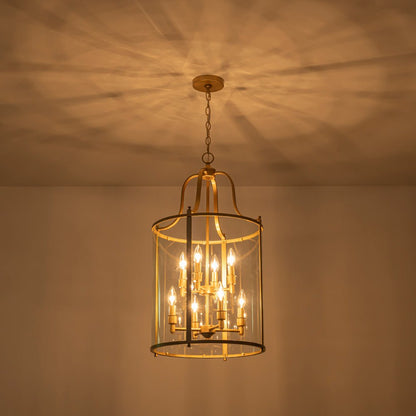 8-Light Farmhouse Cylinder Pendant Light with Clear Glass Shade for Kitchen Island & Dining Room