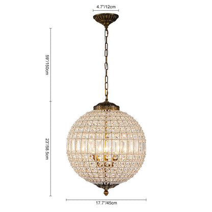Spherical Crystal Chandelier with Aged Brass Frame – Hardwired Ceiling Fixture for Dining Room & Entryway
