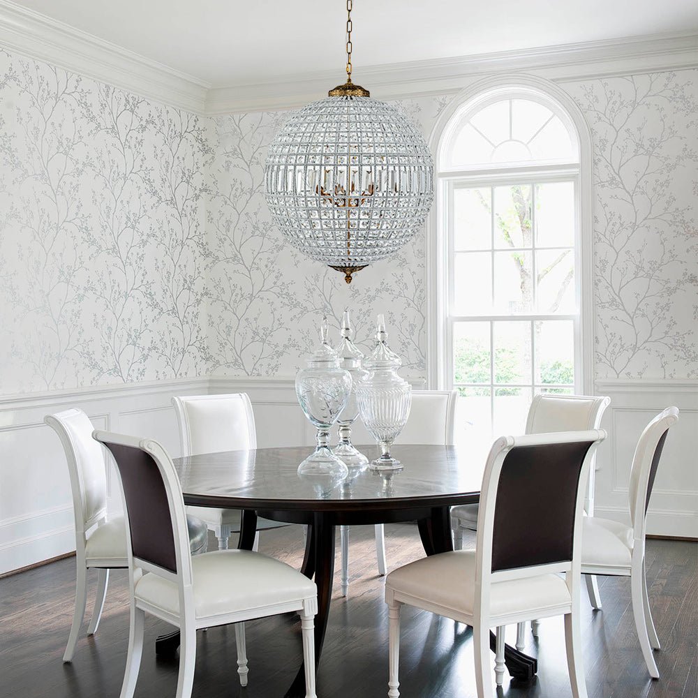 Spherical Crystal Chandelier with Aged Brass Frame – Hardwired Ceiling Fixture for Dining Room & Entryway