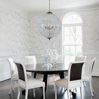 Spherical Crystal Chandelier with Aged Brass Frame – Hardwired Ceiling Fixture for Dining Room & Entryway