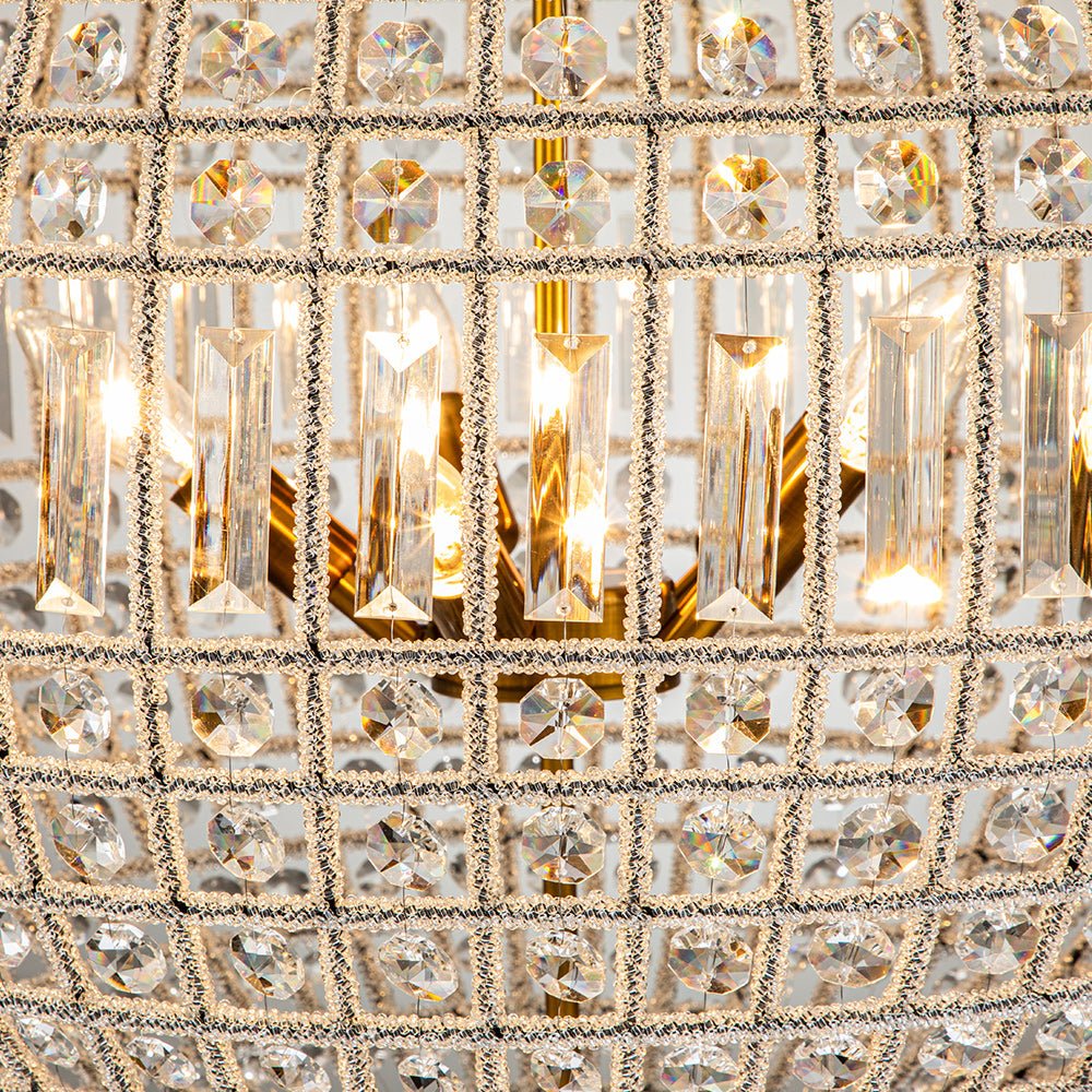 Spherical Crystal Chandelier with Aged Brass Frame – Hardwired Ceiling Fixture for Dining Room & Entryway