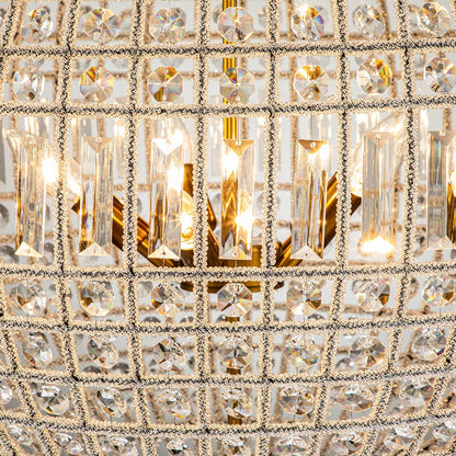 Spherical Crystal Chandelier with Aged Brass Frame – Hardwired Ceiling Fixture for Dining Room & Entryway