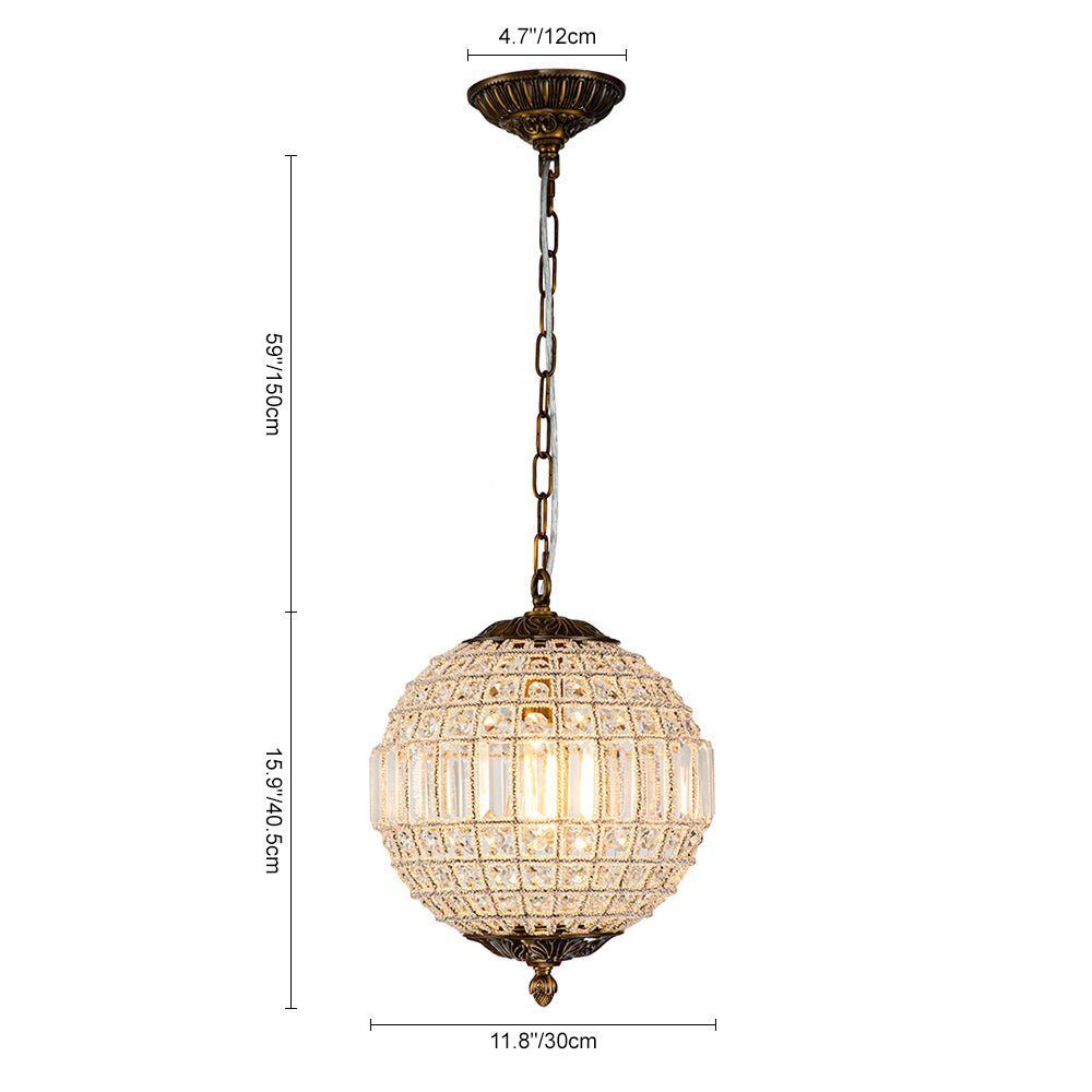Spherical Crystal Chandelier with Aged Brass Frame – Hardwired Ceiling Fixture for Dining Room & Entryway