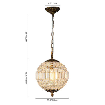 Spherical Crystal Chandelier with Aged Brass Frame – Hardwired Ceiling Fixture for Dining Room & Entryway