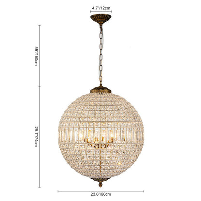 Spherical Crystal Chandelier with Aged Brass Frame – Hardwired Ceiling Fixture for Dining Room & Entryway