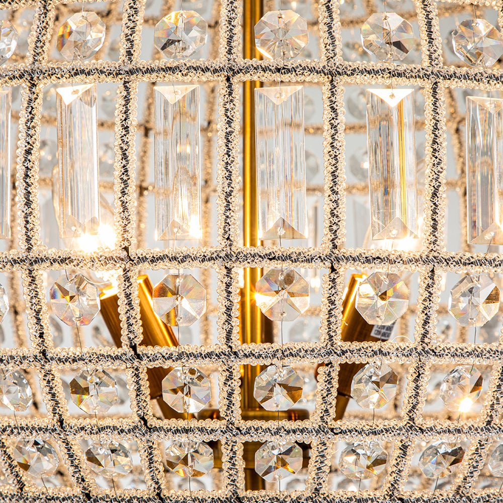 Spherical Crystal Chandelier with Aged Brass Frame – Hardwired Ceiling Fixture for Dining Room & Entryway