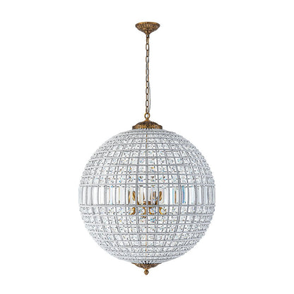 Spherical Crystal Chandelier with Aged Brass Frame – Hardwired Ceiling Fixture for Dining Room & Entryway