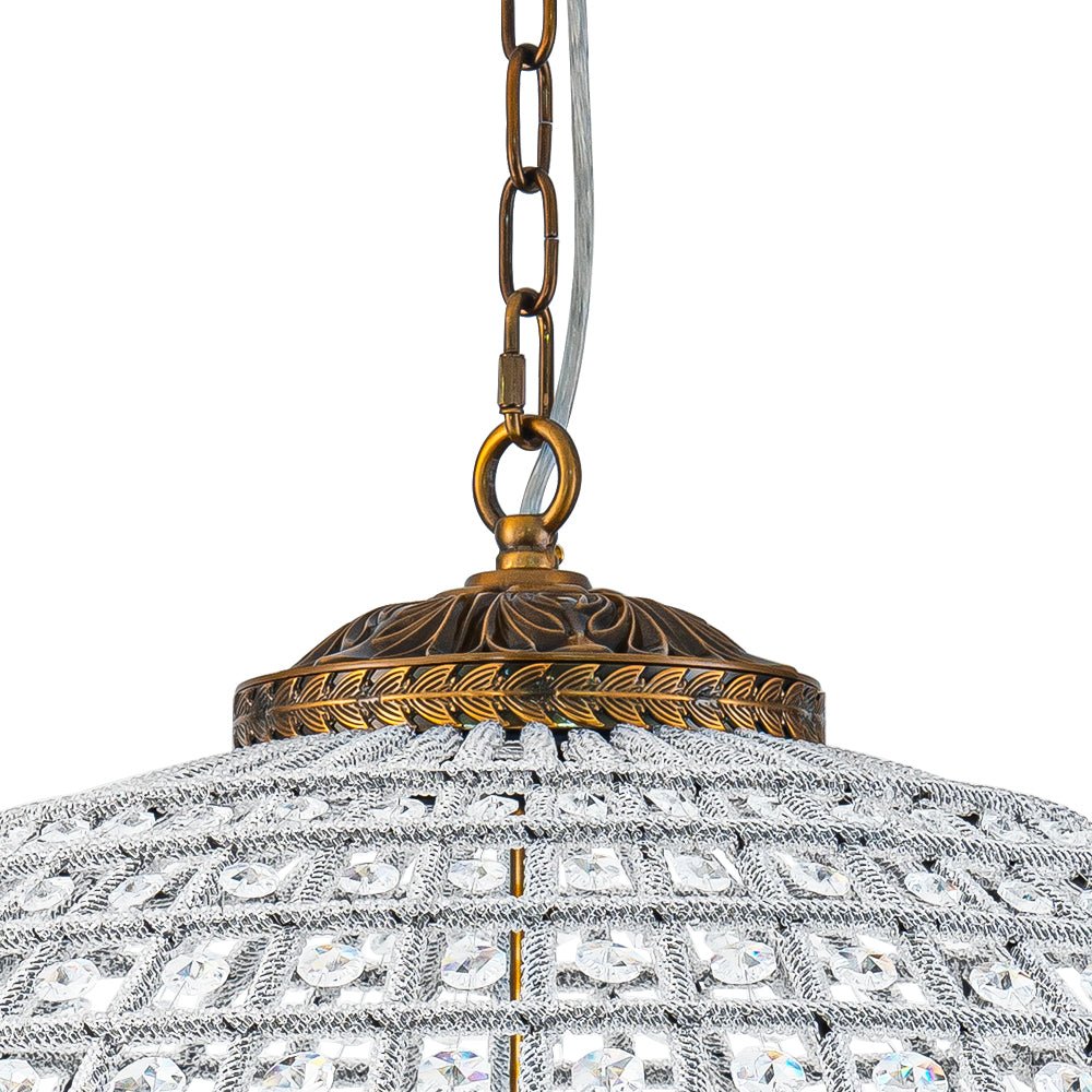 Spherical Crystal Chandelier with Aged Brass Frame – Hardwired Ceiling Fixture for Dining Room & Entryway