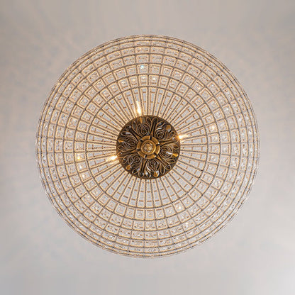 Spherical Crystal Chandelier with Aged Brass Frame – Hardwired Ceiling Fixture for Dining Room & Entryway