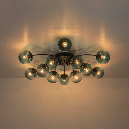 12-Arm Starburst Ceiling Light with Gradient Azure Sphere Shades & Metallic Finish for Entryway
