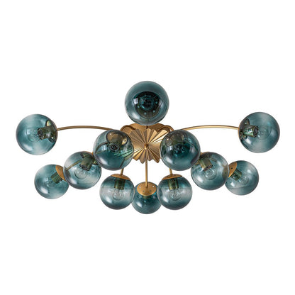 12-Arm Starburst Ceiling Light with Gradient Azure Sphere Shades & Metallic Finish for Entryway