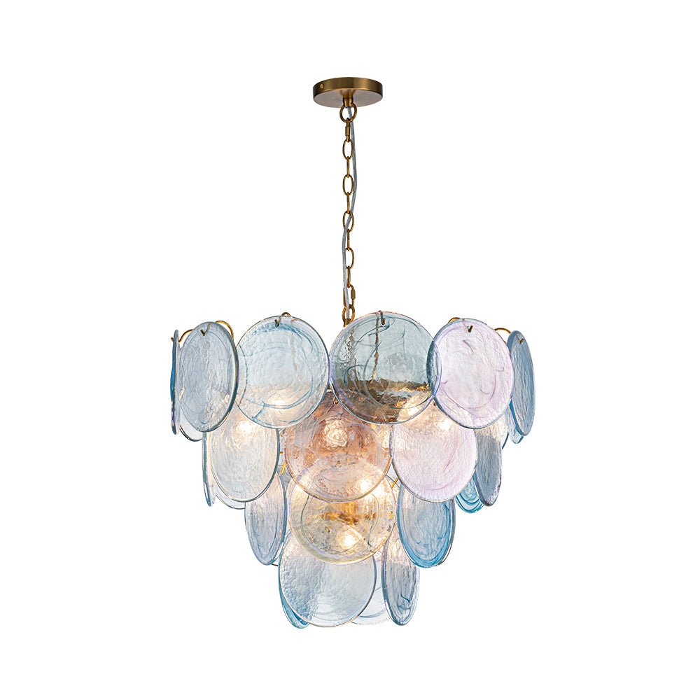 Layered Round Ceiling Fixture with Hand-Blown Sapphire Swirl Glass Discs for Dining Room & Entryway