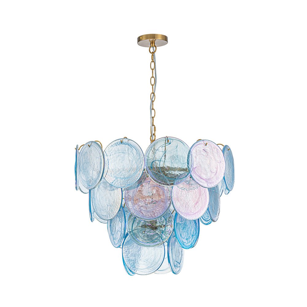 Layered Round Ceiling Fixture with Hand-Blown Sapphire Swirl Glass Discs for Dining Room & Entryway