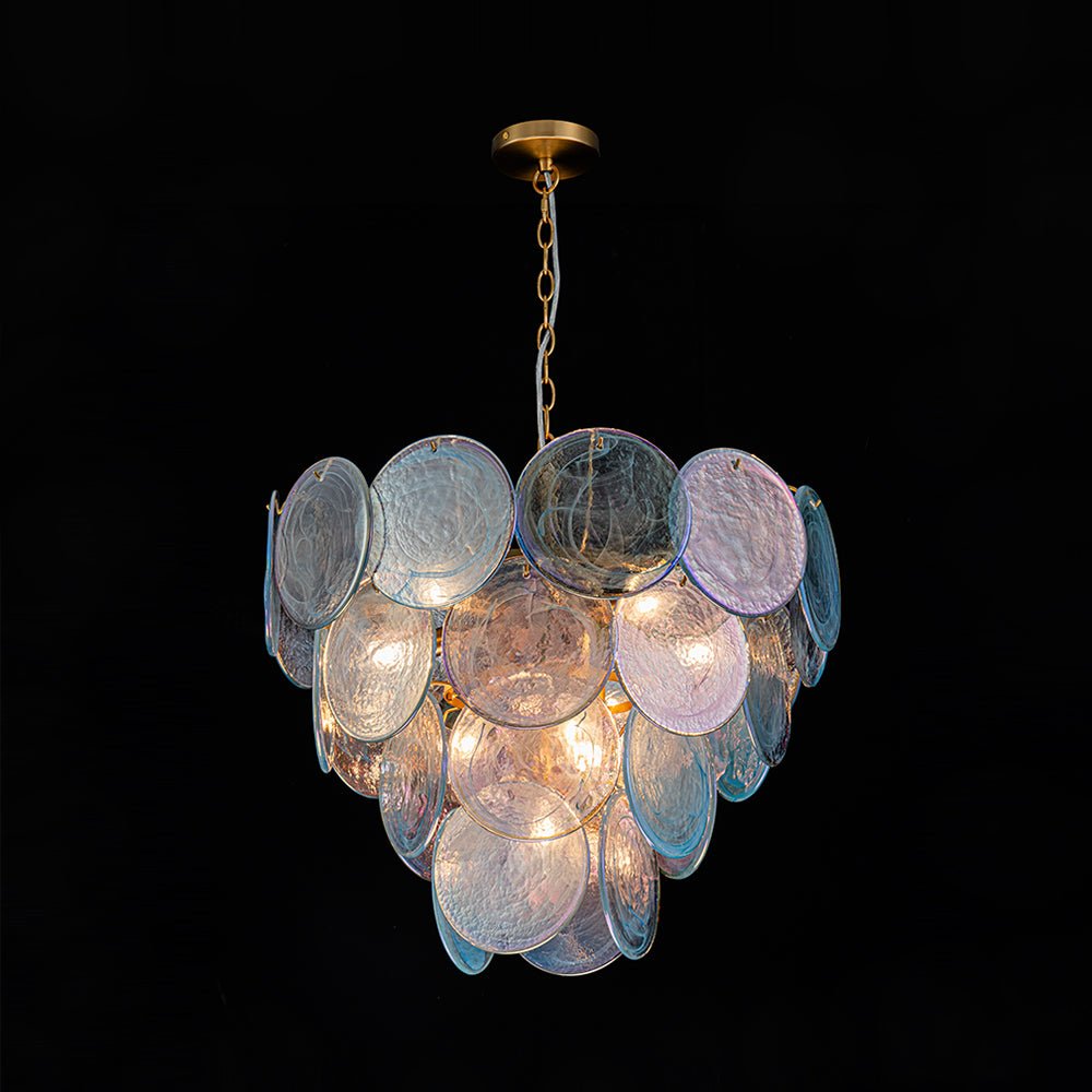 Layered Round Ceiling Fixture with Hand-Blown Sapphire Swirl Glass Discs for Dining Room & Entryway