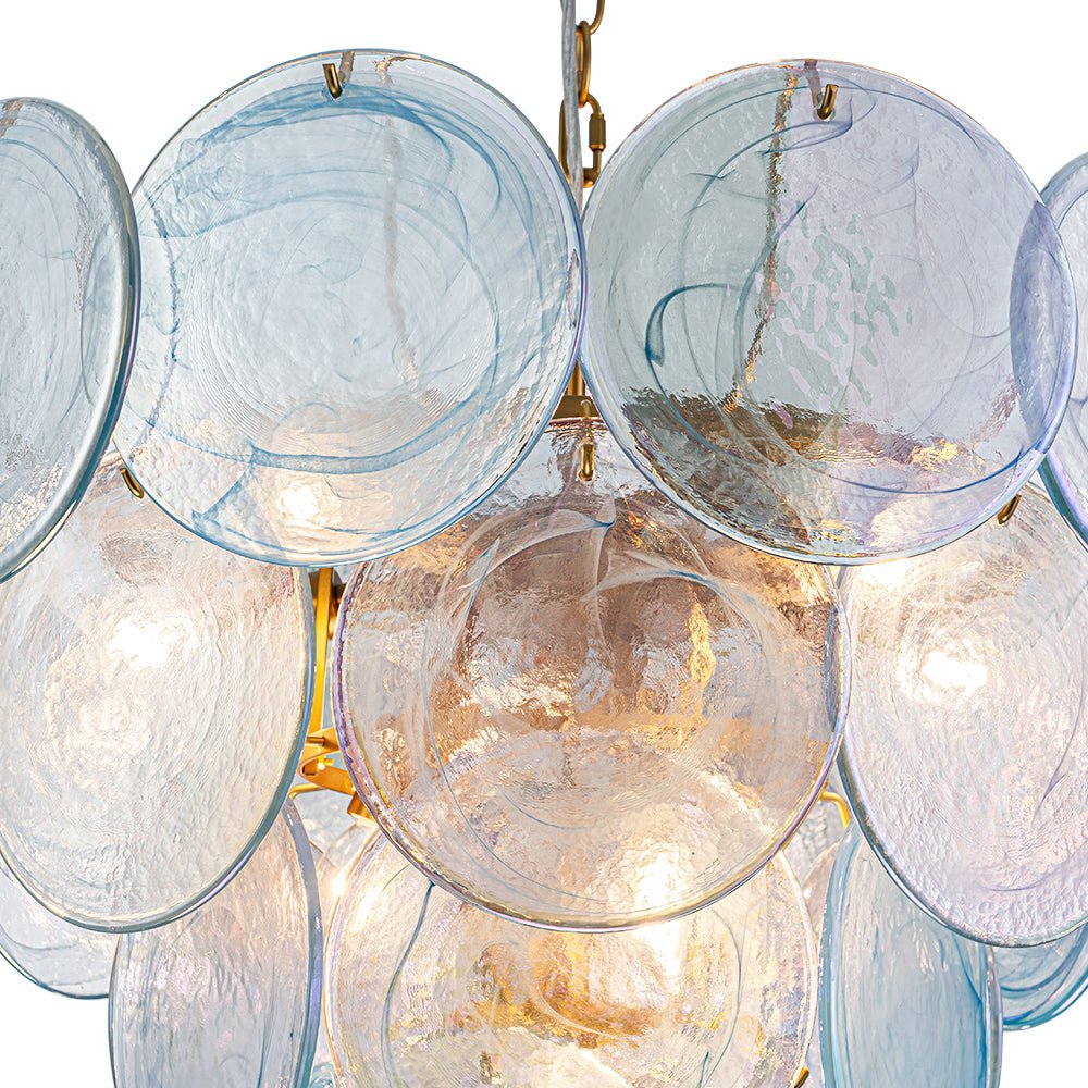 Layered Round Ceiling Fixture with Hand-Blown Sapphire Swirl Glass Discs for Dining Room & Entryway