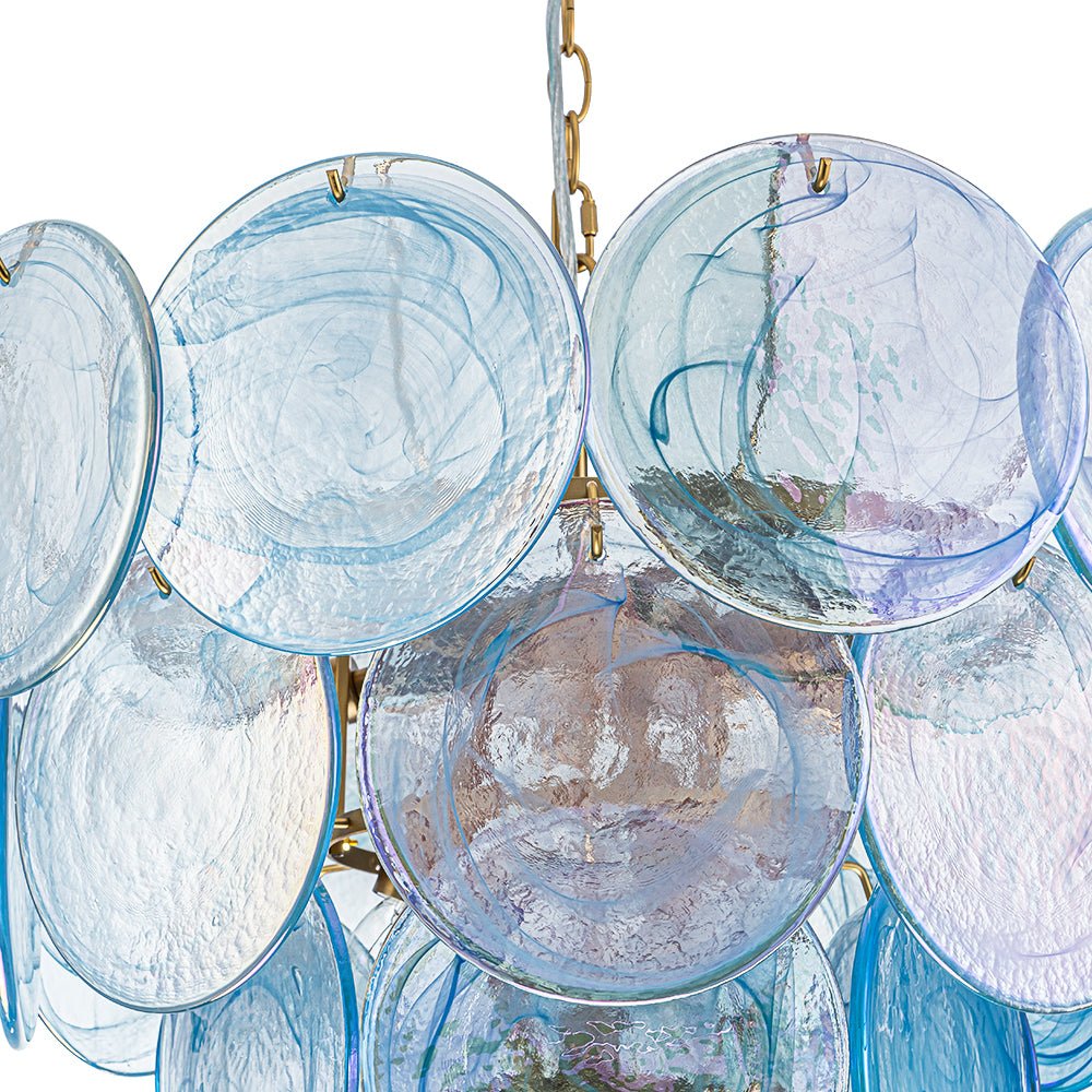 Layered Round Ceiling Fixture with Hand-Blown Sapphire Swirl Glass Discs for Dining Room & Entryway
