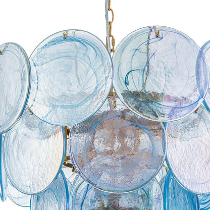 Layered Round Ceiling Fixture with Hand-Blown Sapphire Swirl Glass Discs for Dining Room & Entryway