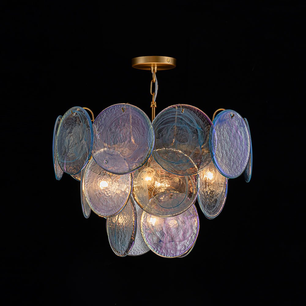 Layered Round Ceiling Fixture with Hand-Blown Sapphire Swirl Glass Discs for Dining Room & Entryway