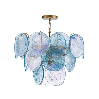 Layered Round Ceiling Fixture with Hand-Blown Sapphire Swirl Glass Discs for Dining Room & Entryway