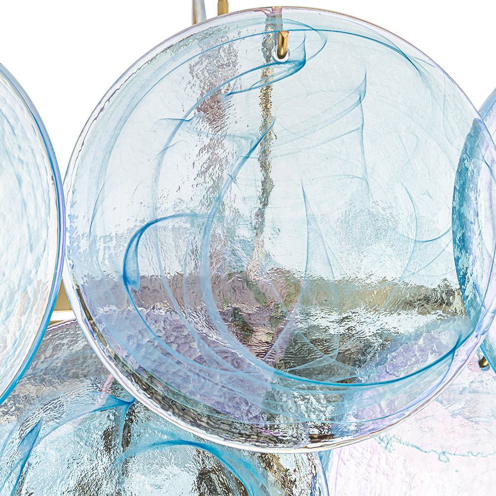 Layered Round Ceiling Fixture with Hand-Blown Sapphire Swirl Glass Discs for Dining Room & Entryway